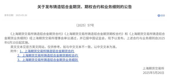 配资吧 铸造铝合金期货及期权6月10日上市交易 相关事项明确！